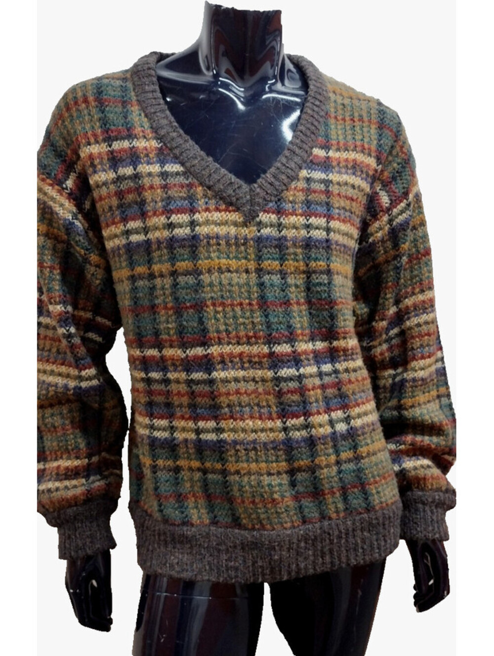 Vintage Le Roy Men Knit Heavy Sweater Wool Poly Blend LONG V NECK PREPPY DANDY
